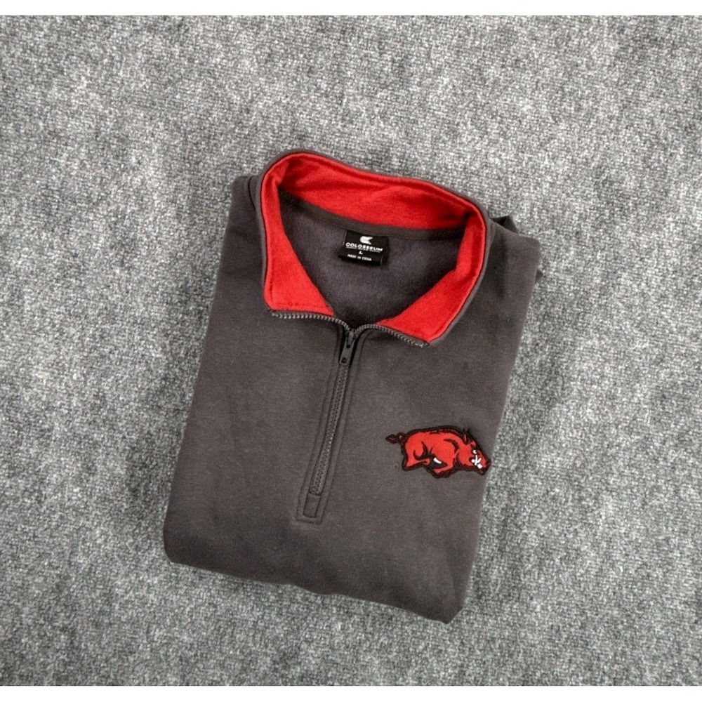 Colosseum Arkansas Razorbacks Tortugas Quarter Zip Jacket Mens L Charcoal NWT